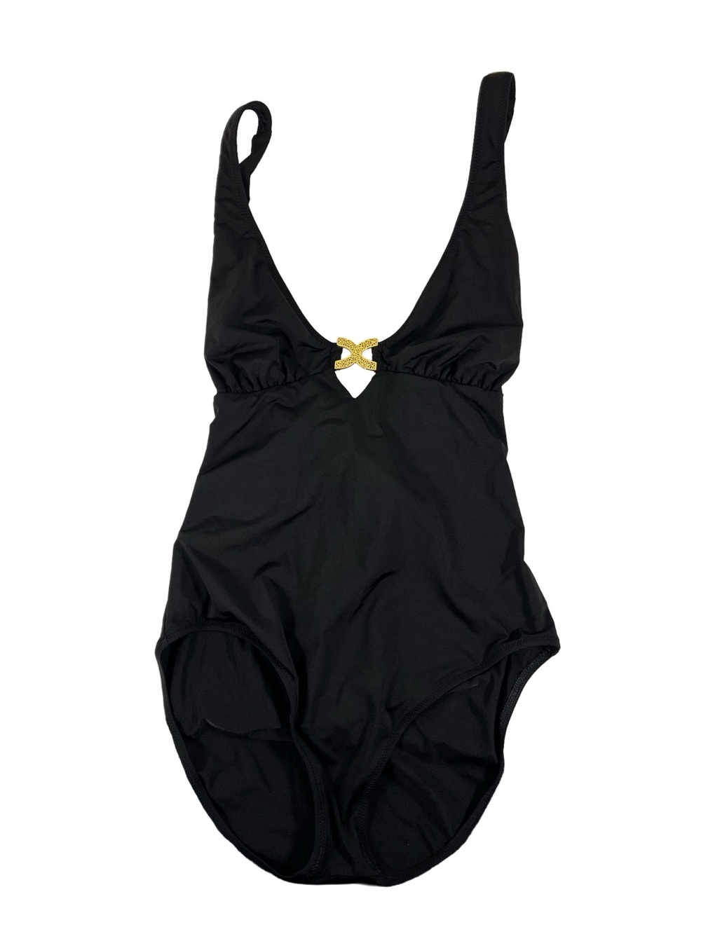 Trina Turk Black One-Piece Swimsuit gold hardware, size 12